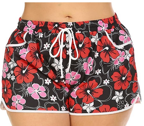IN'VOLAND Women's Plus Size Floral Print Beach Shorts