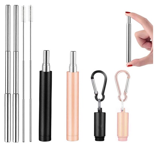 Stainless Steel Straws With Silicone Tips & Cleaning Brush 4 Pcs Set  17311009 DEXAM